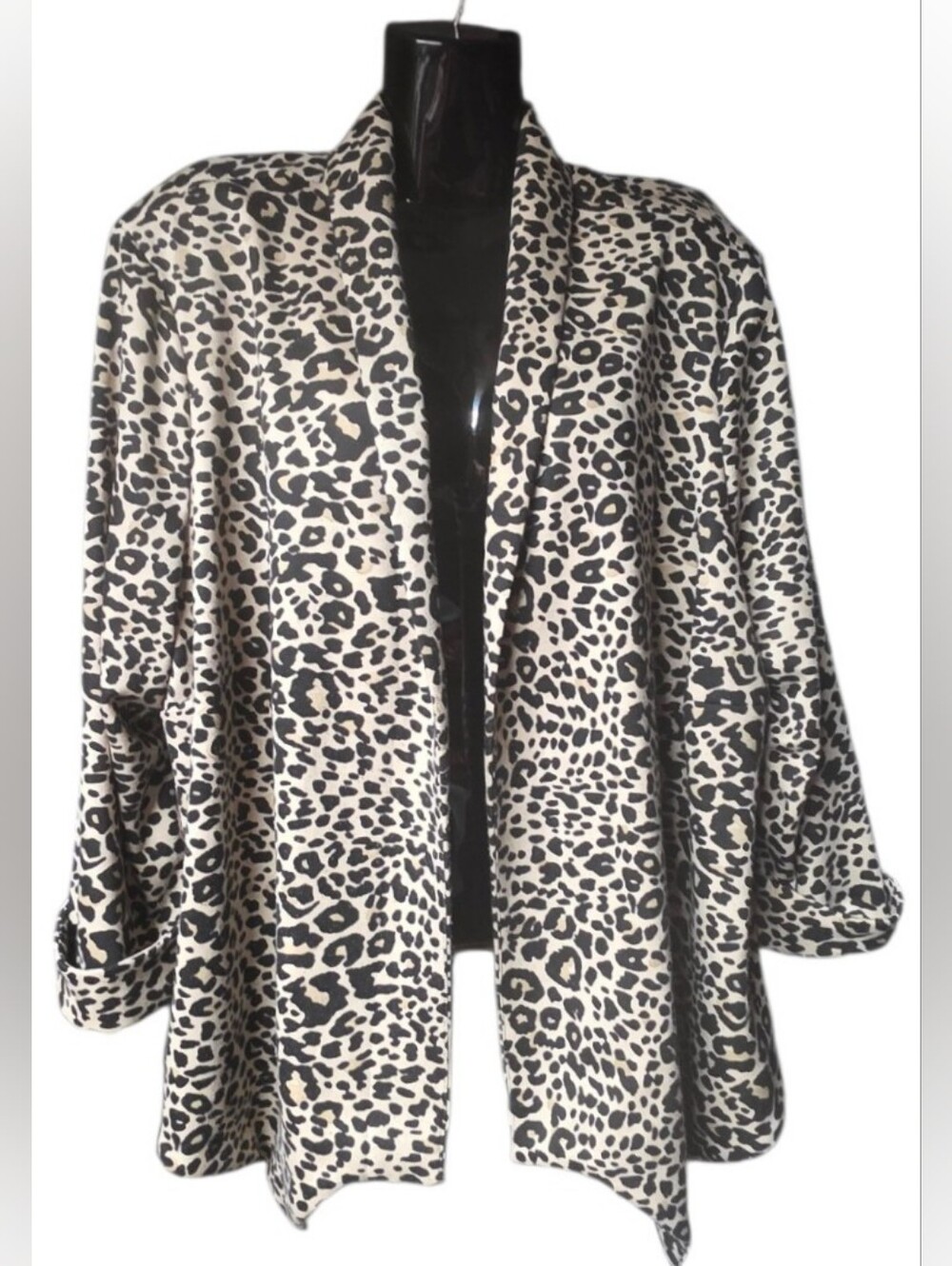 Cato Animal Print Open Front Blazer - Black & Cream
